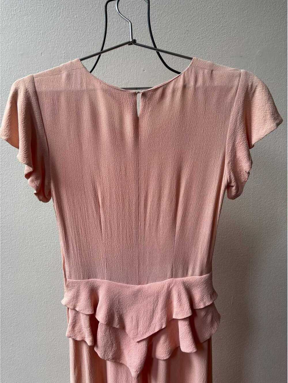 Vintage 1930s Ballet Pink Silk Crepe Flutter Sleeve Peplum Waist Maxi Dress Gown - Picture 5 of 7